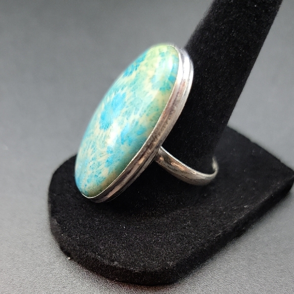 Fossil Coral 925 Silver Plated Natural Gemstone Ring US Size 10.5 - Picture 3 of 6